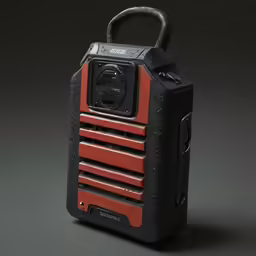 an old radio is on a grey background