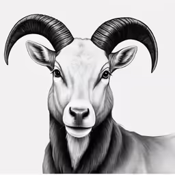 the head and horns of an animal drawn in pencil