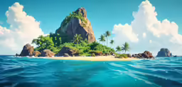 an island and palm trees in the ocean with water surrounding