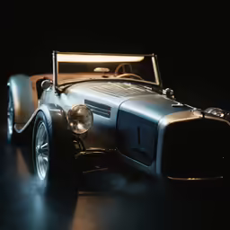 an old fashioned car with a bright backlight shining