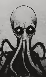 an illustration of an octopus with a black and white background