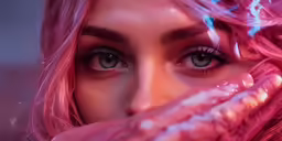 close up of an emo girl with pink hair