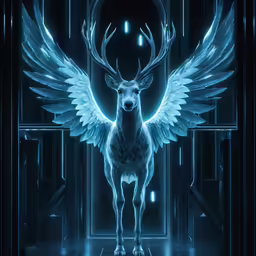 an illustration of an angel deer in front of a door