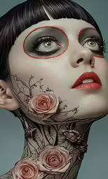 an artistic photo with flowers painted on the neck and face