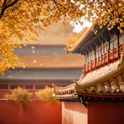 a building in the background, it looks like autumn is falling