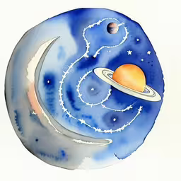 this is a painting of an image of the moon and its planets,a painting of planets in the sky