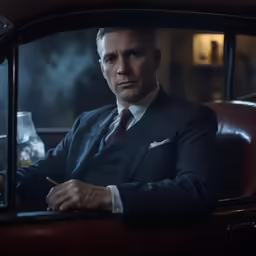 the man in the suit is looking ahead
