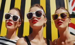 three woman standing next to each other wearing sunglasses