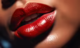 a person with bright red lipstick and black eyes