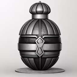 3d model of an ornate round urn with a silver base