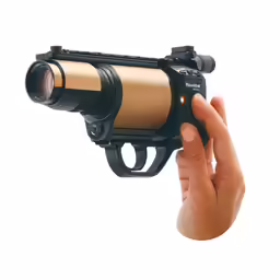 the front view of a camera being held by someone