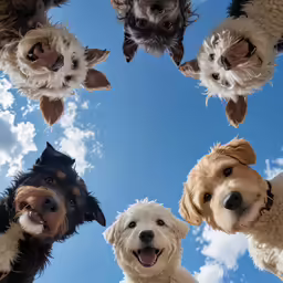 there are many different pictures of dogs in the sky