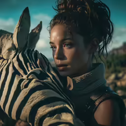 an image of a woman that is hugging a zebra