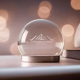 a glass award sitting on top of a table