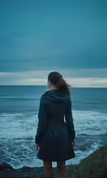 a person standing on a rock near the ocean