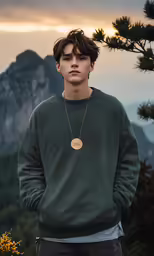 a young man poses for the camera in a sweatshirt