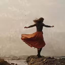 a woman on top of a rock while dancing