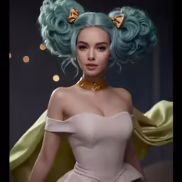 an image of a woman with blue hair wearing a wig