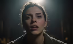 a close up of a person at a dark background