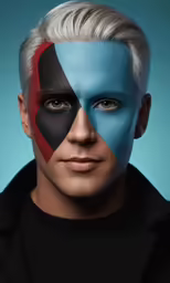 an image of a man with the blue, black and red face