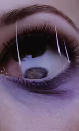 a woman with purple eyeshadow, purple mascara and black lashes