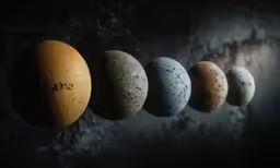 an egg has a lot of speckled colors as well as other eggs