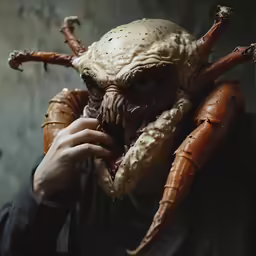 a man holding a carrot with the other hand