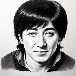black and white drawing of a young person