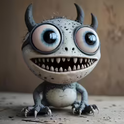 a close up of a small stuffed animal with horns