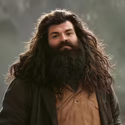 a man with long hair, beard and a beard is wearing a jacket