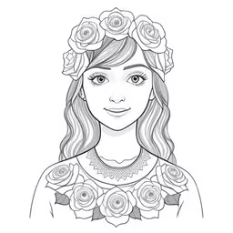the girl with flowers in her hair is drawn by hand,the face of a beautiful woman with flowers in her hair