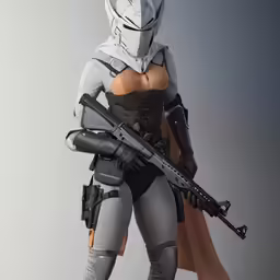 the futuristic soldier with a weapon
