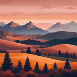 a scenic picture of mountains with a desert,desert mountain landscape at sunrise with some hills in the distance