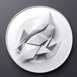 an origami paper plate with silver triangles on it