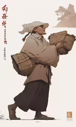 an asian boy in traditional clothing carrying an object