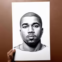 a man holding up a drawing of himself