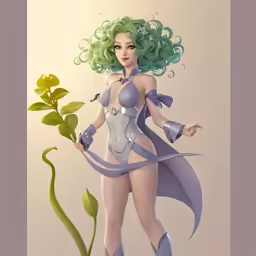 an animated image of a woman with green hair