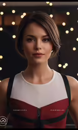 an animation portrait of a woman standing in front of a christmas tree