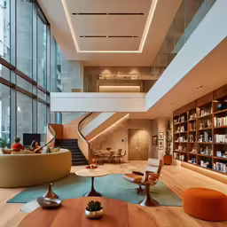 a living room with lots of furniture and a staircase