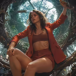 a woman posing on the branches of a tree