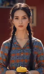 girl with braid holding onto a cup in her hand