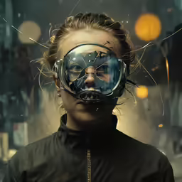 a woman in an image with her eyes closed and wires wrapped around her face