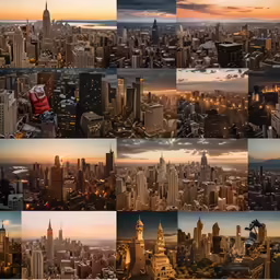 this is multiple pictures of different skyscrapers in the city