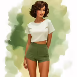 a drawing of a woman wearing high waist shorts