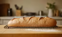 bread is cooling in a cooling rack on a counter top