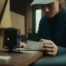 woman is sitting down with an empty note pad