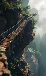 a narrow bridge in a dense rocky cliff