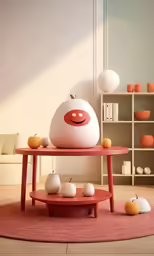 an assortment of different sized fruit is sitting on a red table