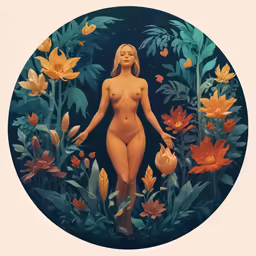 painting of naked woman surrounded by flowers and butterflies
