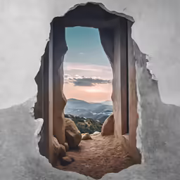 a small window in a very old stone wall